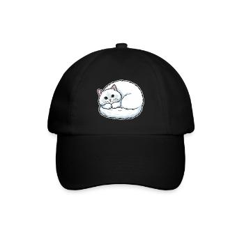 Weiße Angora-Katzen-blaue Augen, niedlich, niedlich - Baseballkappe - Schwarz/Schwarz - Vorne