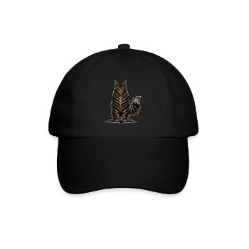 Maine Cat Coon Braunes Tabby-Majestic-Porträt - Baseballkappe - Schwarz/Schwarz - Vorne