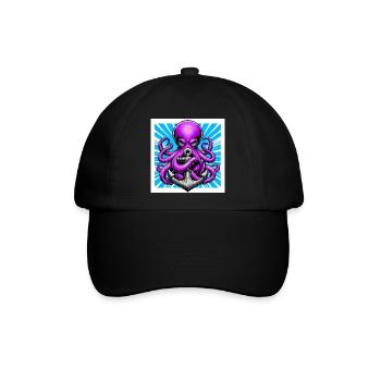 Oktopus umarmt einen Anker - Baseballkappe - Schwarz/Schwarz - Vorne