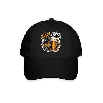 Karpfen- und Bier-lustiges Angeldesign - Baseballkappe - Schwarz/Schwarz - Vorne