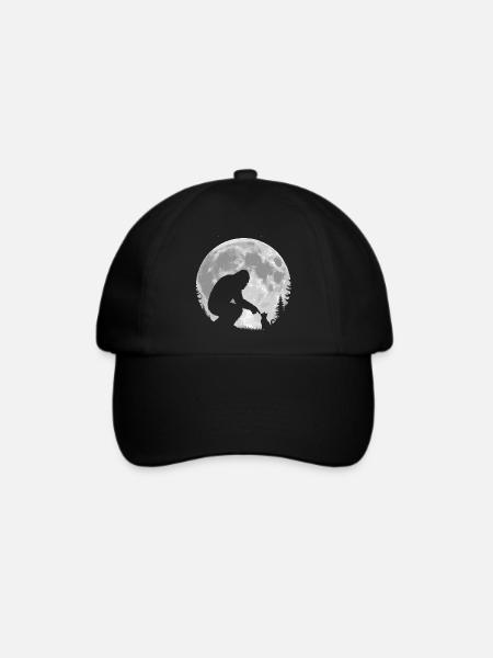 Bigfoot, Katze, Mond, Vollmond, Kätzchen - Baseballkappe - Schwarz/Schwarz