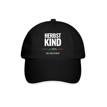 Herbstkind zu 100% Ich liebe es bunt - Baseballkappe - Schwarz/Schwarz - Vorne