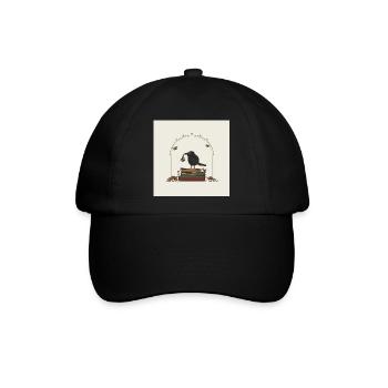 Krähe auf Büchern mit Blumen - Baseballkappe - Schwarz/Schwarz - Vorne