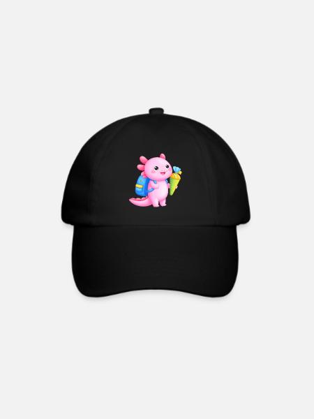 Kawaii Axolotl mit Schultüte – Zur Einschulung - Baseballkappe - Schwarz/Schwarz