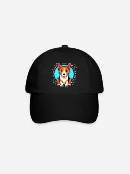 Basenji-Hund (Comic-Porträt) - Baseballkappe - Schwarz/Schwarz