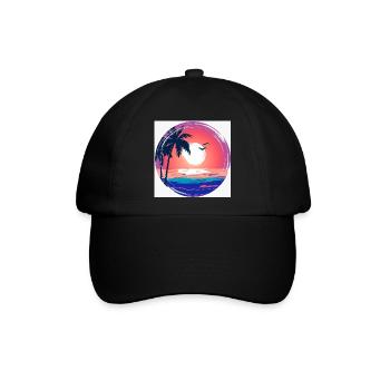 Sonnenuntergangs-Palmenkreis Ozean-Leuchten - Baseballkappe - Schwarz/Schwarz - Vorne