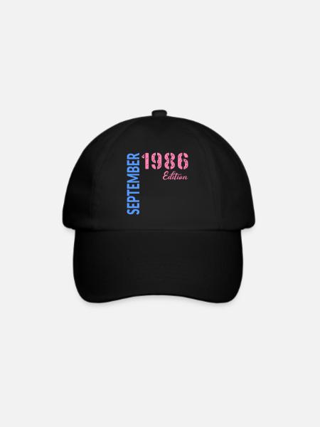 September 1986 Geburtstag - Baseballkappe - Schwarz/Schwarz