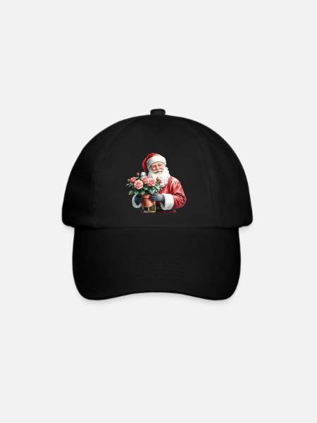Weihnachtsmann mit Rosen im Topf - Baseballkappe - Schwarz/Schwarz