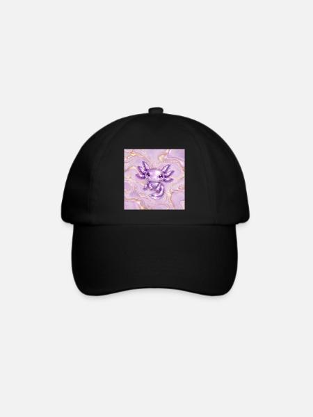 Axolotl Purple Metallic auf Goldmarmor - Baseballkappe - Schwarz/Schwarz