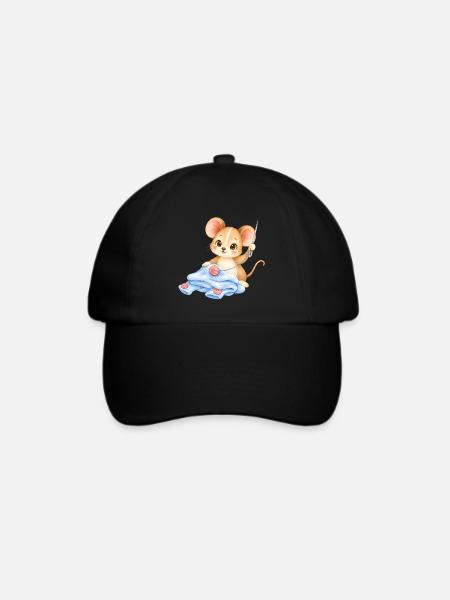 Maus - Nähmaus im Wolltraum - Baseballkappe - Schwarz/Schwarz