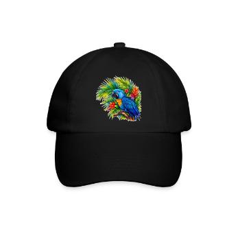 Tropischer Blauparrot im Tropenwald - Baseballkappe - Schwarz/Schwarz - Vorne