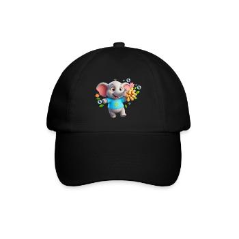 Süßer Elefant mit Erdnüssen – Buchstabe E - Baseballkappe - Schwarz/Schwarz - Vorne