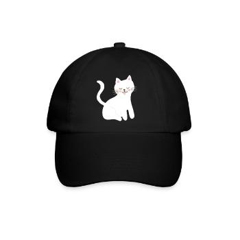 Verspieltes Lächeln der weißen Katze - Baseballkappe - Schwarz/Schwarz - Vorne