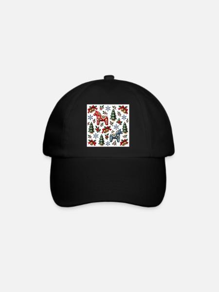 Dala-Stil-Weihnachtsvolkspferde - Baseballkappe - Schwarz/Schwarz