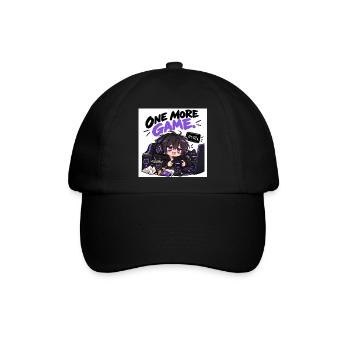 One More Game: Chibi Gamer Stil - Baseballkappe - Schwarz/Schwarz - Vorne