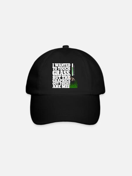Touching Grass Gamer Shirt | Lustiges Nerd Gaming - Baseballkappe - Schwarz/Schwarz