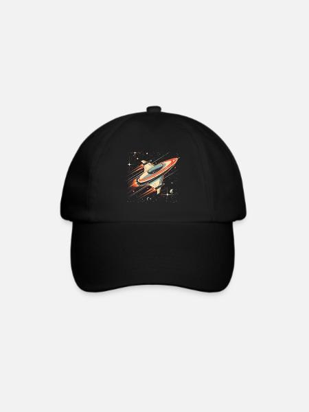 Retro-futuristisches weiß-orangefarbenes Raumschiff bewegt sich - Baseballkappe - Schwarz/Schwarz