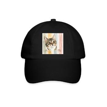 Pastellkatze Aquarellstreifen Katze Maus - Baseballkappe - Schwarz/Schwarz - Vorne