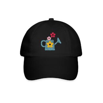 Gießkanne mit Blumen - Baseballkappe - Schwarz/Schwarz - Vorne