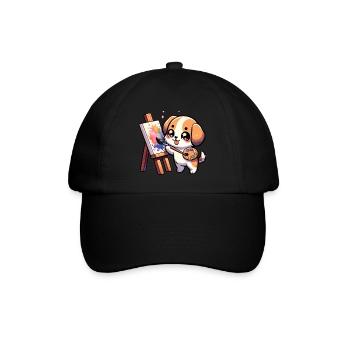Hund Malerei Künstlerischer Welpe Strampler Design - Baseballkappe - Schwarz/Schwarz - Vorne
