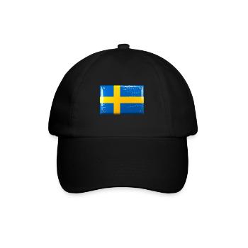 Schweden Flagge Fahne Blechschild-Optik - Baseballkappe - Schwarz/Schwarz - Vorne