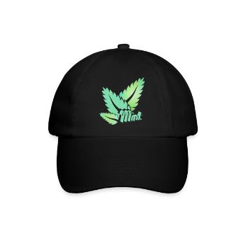 stilisierte grüne Minze Blätter mit Typografie - Baseballkappe - Schwarz/Schwarz - Vorne