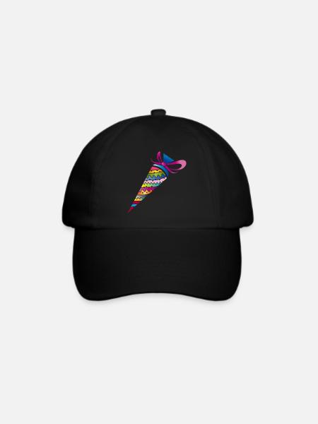 kunterbunte gemusterte Schultüte zur Einschulung - Baseballkappe - Schwarz/Schwarz