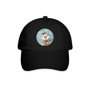 goldiger Fuchs für Weihnachten mit Weihnachtsmütze - Baseballkappe - Schwarz/Schwarz - Vorne