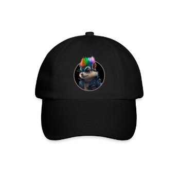 Punk Eichhörnchen mit Regenbogen Irokese Frisur - Baseballkappe - Schwarz/Schwarz - Vorne