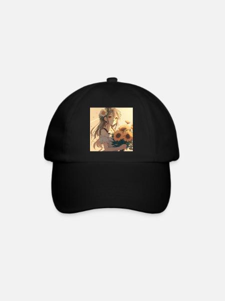 Anime Girl Anime Mädchen Waifu Otaku Sonnenblumen - Baseballkappe - Schwarz/Schwarz