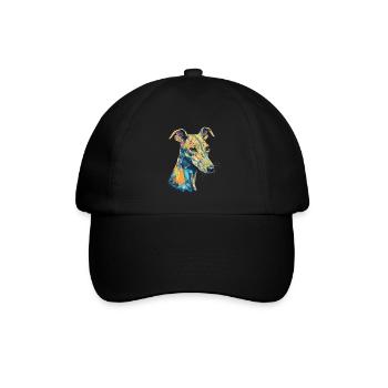 Buntes Whippet-Kunstdesign - Baseballkappe - Schwarz/Schwarz - Vorne