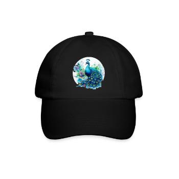 Pfau Blumen Pfauenfeder Exotisch Farbenfroh Bunt - Baseballkappe - Schwarz/Schwarz - Vorne
