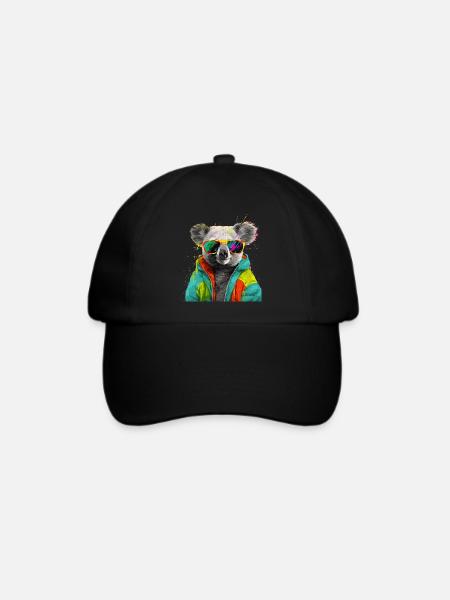 Koala mit Sonnenbrille Bunt Coole Koalabär - Baseballkappe - Schwarz/Schwarz