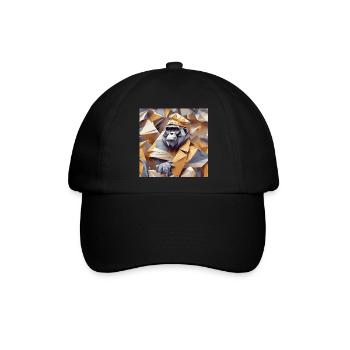 Cooler Affe im faltigen Gewand - Baseballkappe - Schwarz/Schwarz - Vorne