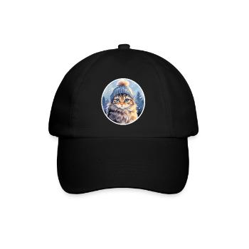 Katze im Winter - Baseballkappe - Schwarz/Schwarz - Vorne