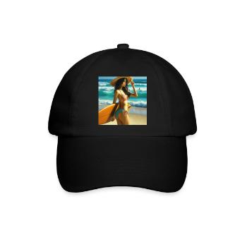 Surferin am Strand - Baseballkappe - Schwarz/Schwarz - Vorne