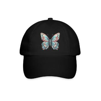 Schauriger Schmetterling mit Totenkopf - Baseballkappe - Schwarz/Schwarz - Vorne
