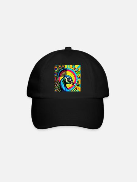 Pfau Pop Art - Baseballkappe - Schwarz/Schwarz