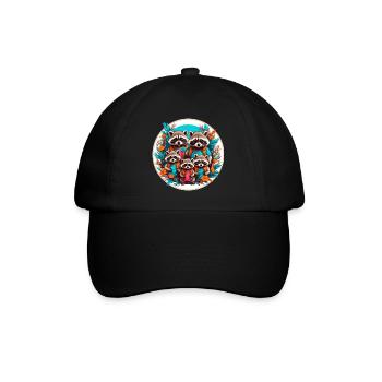 Liebenswerte Waschbärfamilie. Lustige Waschbären - Baseballkappe - Schwarz/Schwarz - Vorne