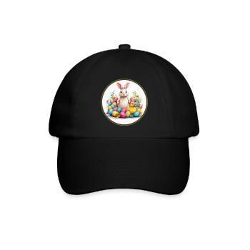 Osterhase im Osternest bunte Eier und Entenküken - Baseballkappe - Schwarz/Schwarz - Vorne