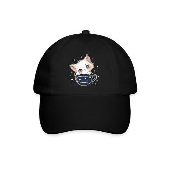 Katze Kaffee Kaffeetasse Katzenliebhaber Catlady - Baseballkappe - Schwarz/Schwarz - Vorne