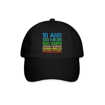 Geschenke zum 10. Geburtstag, 10 Jahre alte Jungen Mädchen - Baseballkappe - Schwarz/Schwarz - Vorne