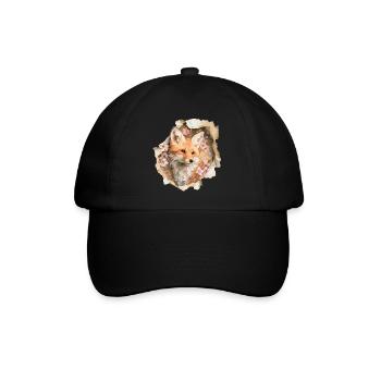 Fuchs mit Kirschblüten - Baseballkappe - Schwarz/Schwarz - Vorne