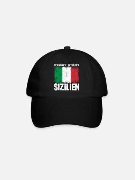 Sizilien Koordinaten - Baseballkappe - Schwarz/Schwarz