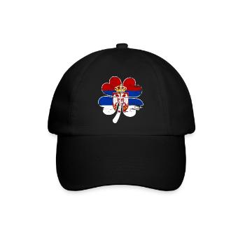 Serbien Flagge Vierblättriges Kleeblatt - Baseballkappe - Schwarz/Schwarz - Vorne