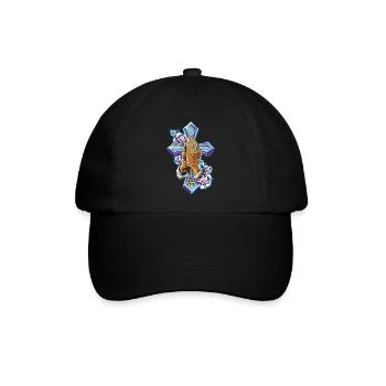 Kreuz Hände Beten Rosenkranz - Baseballkappe - Schwarz/Schwarz - Vorne