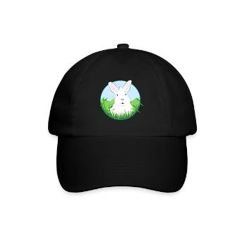 Weißes Kaninchen - Baseballkappe - Schwarz/Schwarz - Vorne