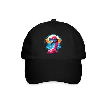 flamingo mit Sonnenbrille - neon, lustiges Shirt - Baseballkappe - Schwarz/Schwarz - Vorne