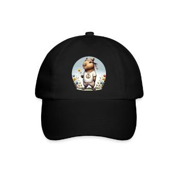 Capybara Hippie Peace - Baseballkappe - Schwarz/Schwarz - Vorne