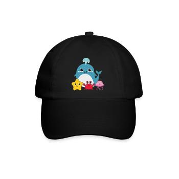 Kleiner Wal mit Freunden - Baseballkappe - Schwarz/Schwarz - Vorne